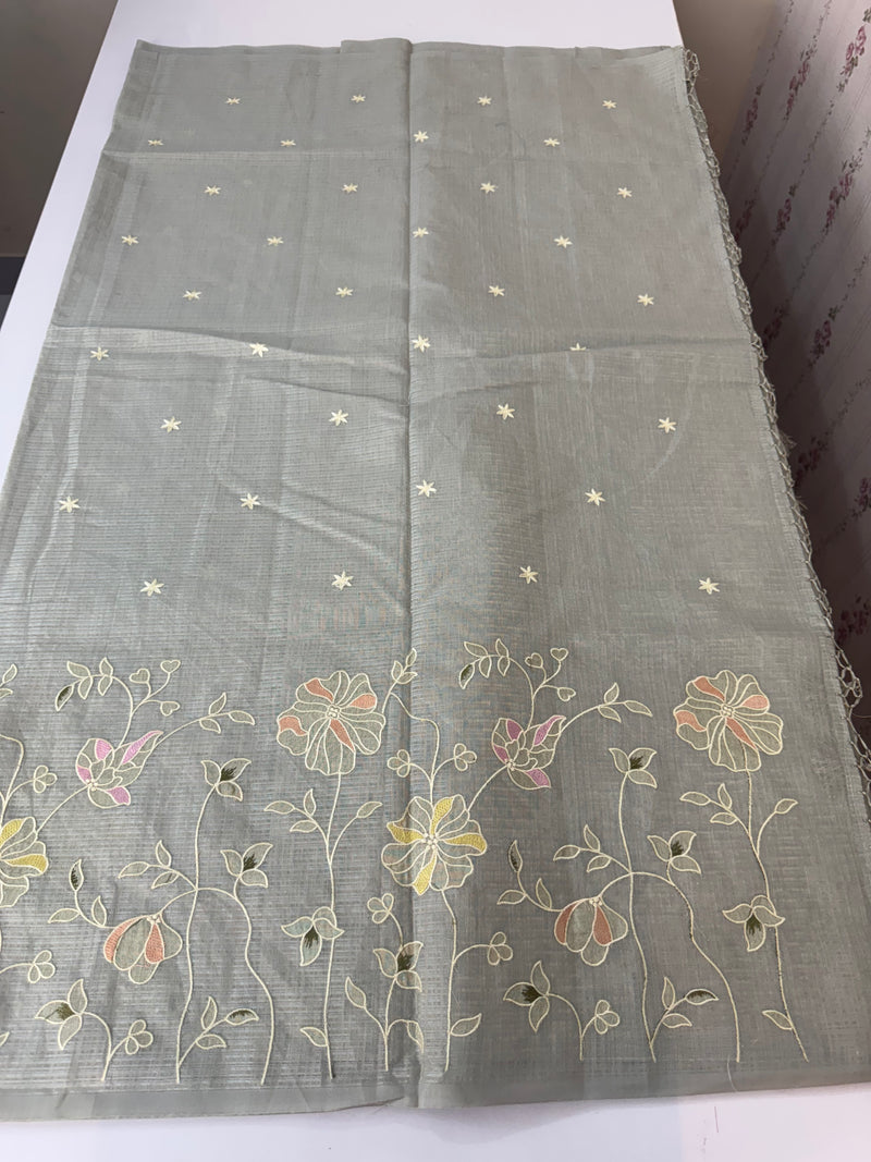 Applique and embroidery work 
 Kota Silk saree MSH118 - DuskyGreyGreen