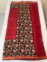 Soft semi Chanderi saree with zari border MS9871 Maroon & Black
