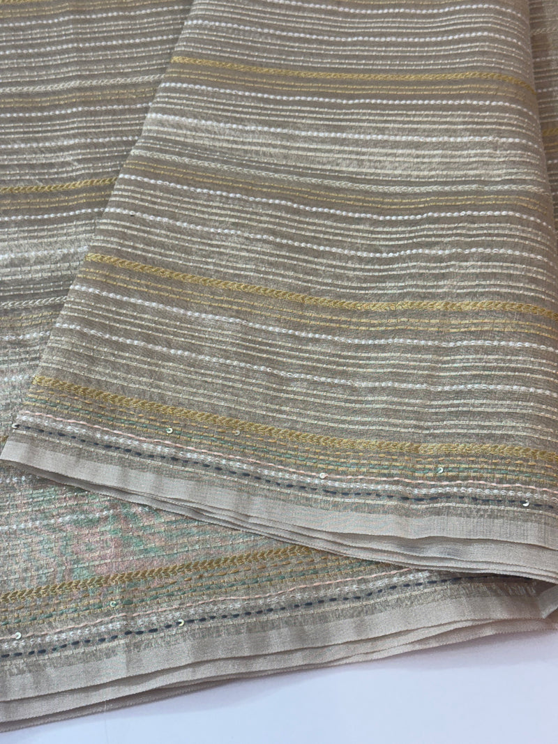 Tissue silk saree with hand embriodery - MS4561 Tan shade