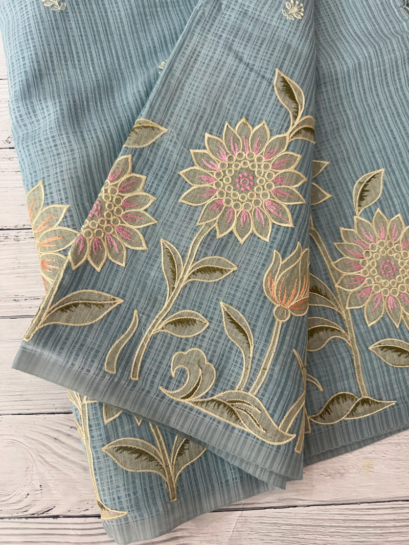 Applique and embroidery work 
 Kota Silk saree MSH118- DuksyBlue