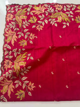 Crushed Blended tussar silk saree with embroidery- SNFCYEY- DarkPink