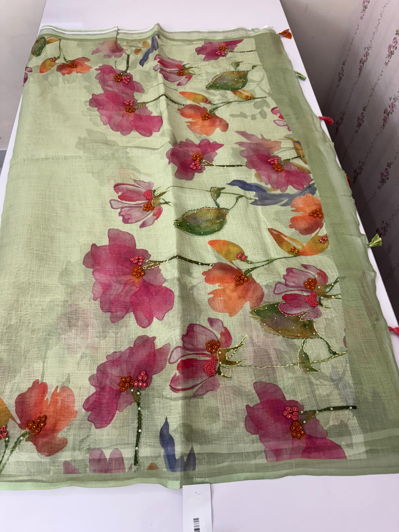 Handworked Tissue linen saree MS88651