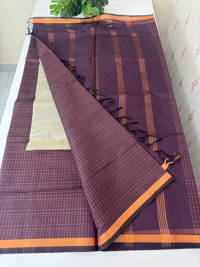 Mangalagiri Silk Cotton Saree with zari checks MS90321 Wine