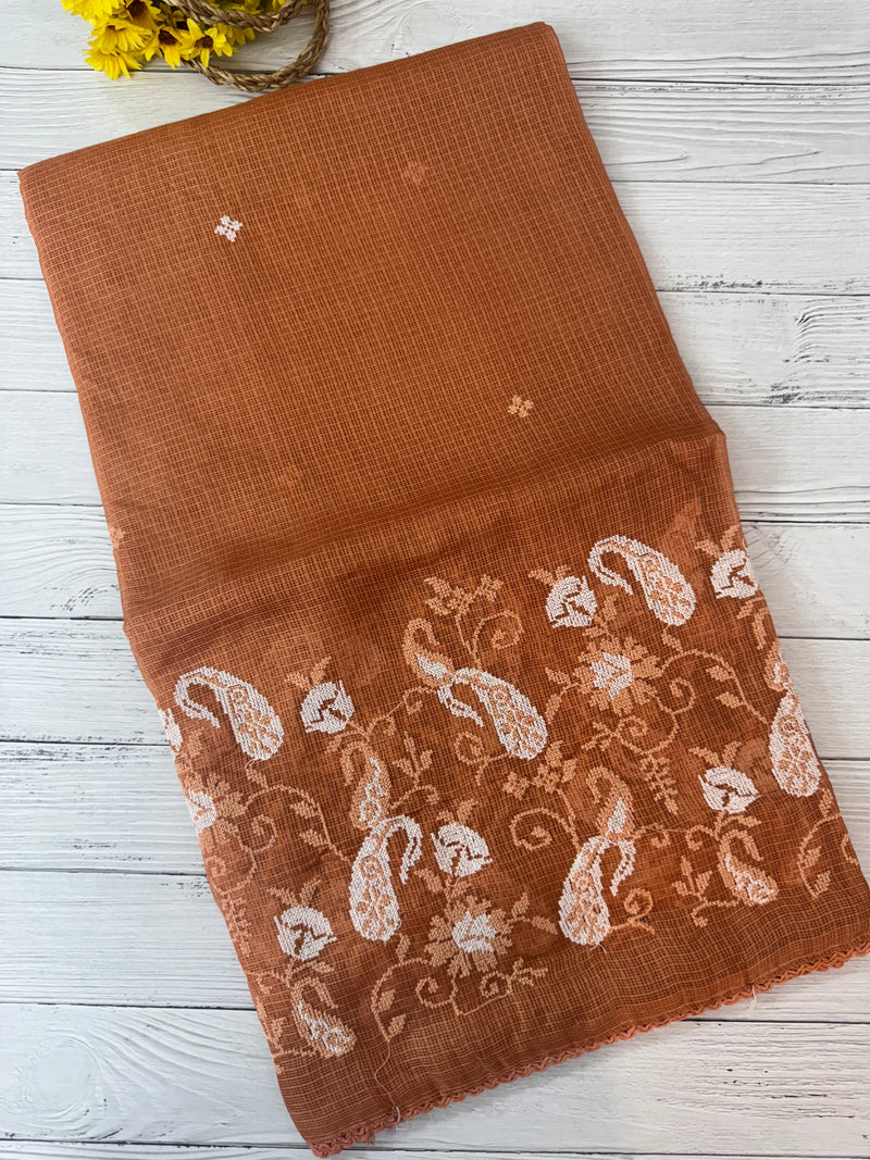 Soft kota checks saree with embroidery SVPIIY- DuskyOrange