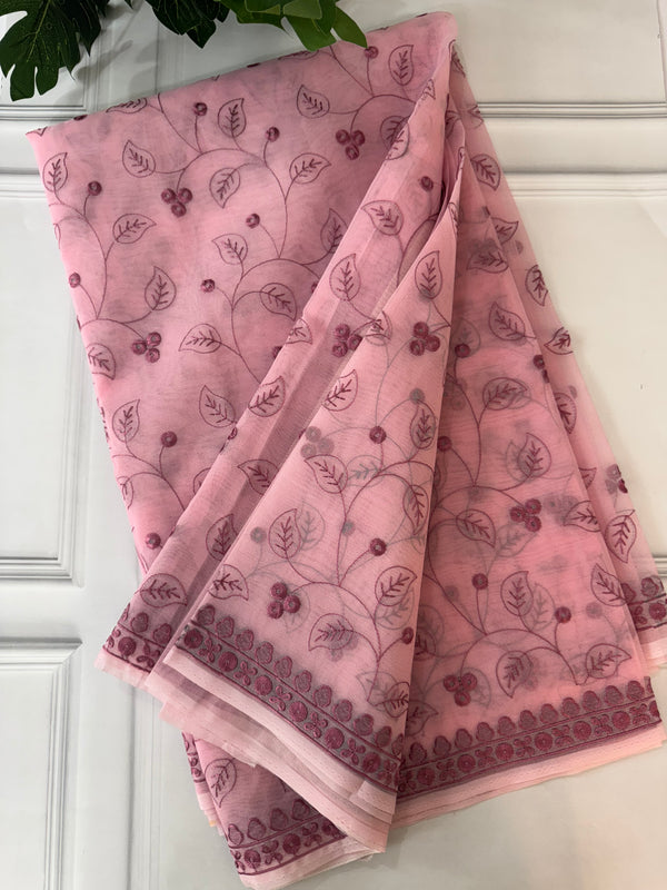 Banarasi kora oraganza saree with embroidery  MKOS322 OnionPink