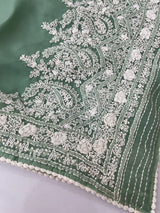 Chikankari Georgette - Organza saree with  MS15768 Jade Green