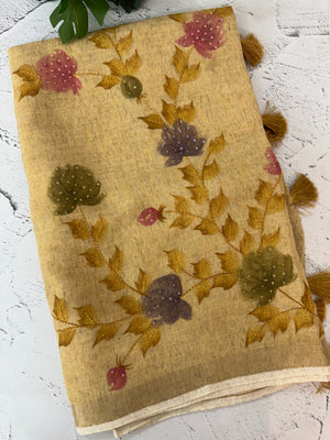 Tissue linen saree with handwork MLS5499