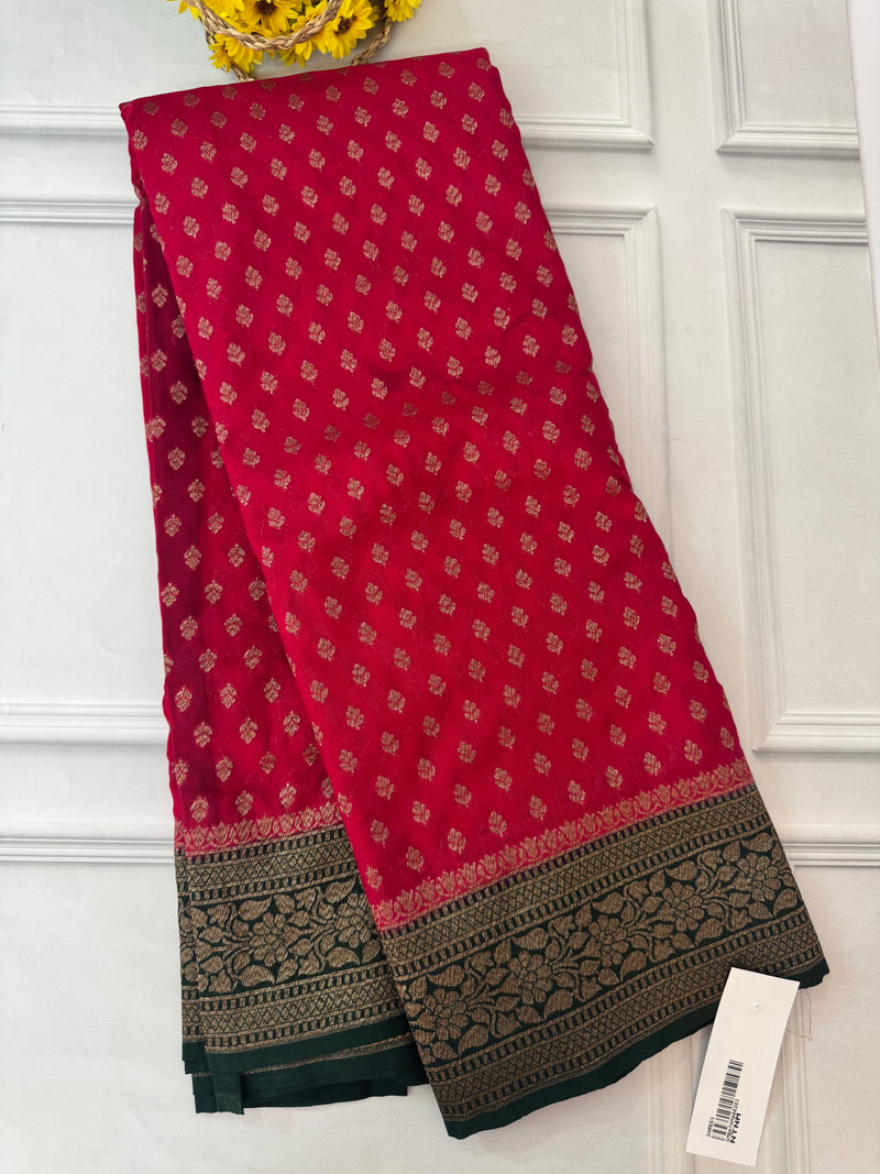 Banarasi viscose Georgette saree MKGS611- DeepPink to Green