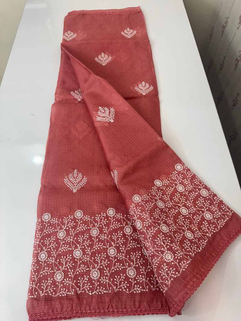 Kota checks saree with embroidery SVTS31 Peach