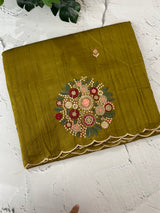 Blended art tussar silk saree with embroidery- MS1090 GreenyYellow