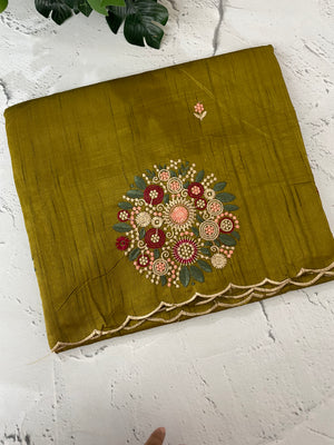 Blended art tussar silk saree with embroidery- MS1090 GreenyYellow