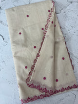 Chanderi Tissue silk saree with scalloped borders - MNM222 (thin lines)