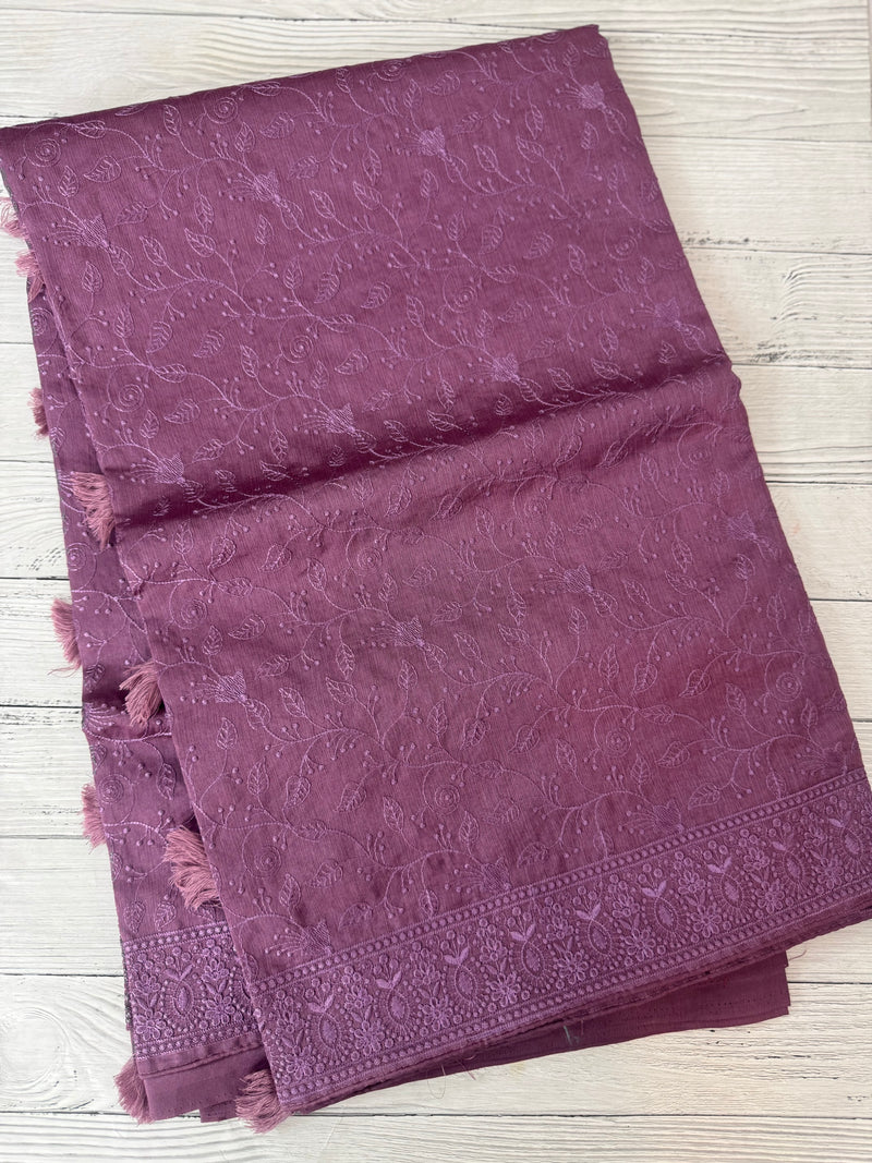 Blended tussar saree with thread work MTS9078 - Mauve