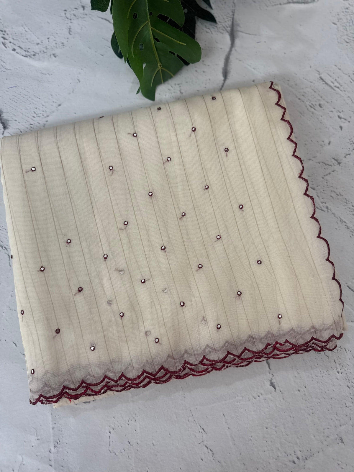 Mul Chanderi saree with foil work & scalloped borders - MNM303 Maroon