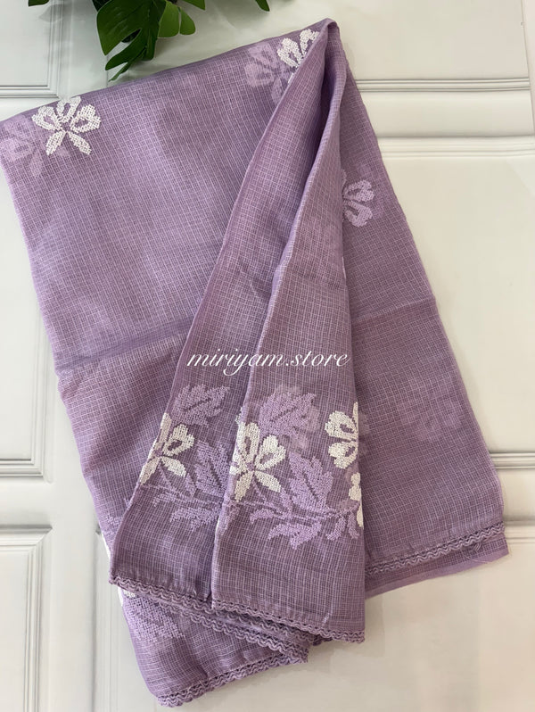 Soft kota checks saree with embroidery MSKC348 Lavender