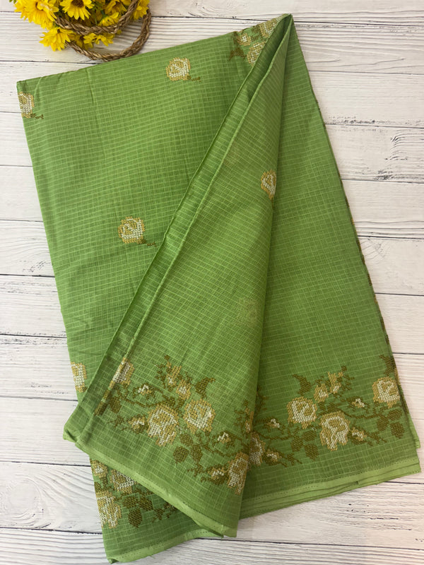 Pure Kota cotton saree with cross stitch embroidery -MKAS339 - Green