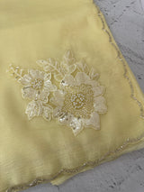 Crush Organza saree with applique work MBS676 LemonYellow