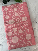 Mul chanderi applique work saree  MSH146- PeachyPink