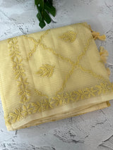 Premium Kota checks saree with Chikankari work  MSH241 PastelYellow