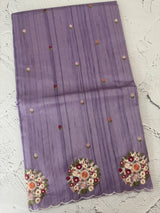Blended tussar silk saree with embroidery- MS1072 Lavender