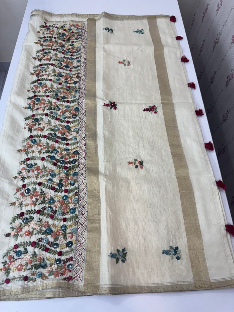 Handworked Blended tussar silk saree MS90543