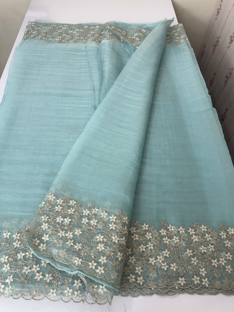 Crush tissue Organza saree with embroidery work MS14791 -PastelBlue