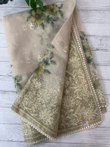 Digital printed Tissue silk saree with Chikankari embroidery MS88786