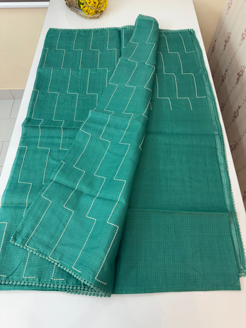 Soft kota silk saree with embriodery MS14809- BluishGreen