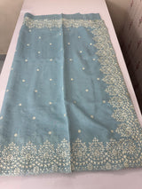 Soft Chanderi saree with embroidery borders- MCK77 LightBlue