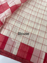 Checks Mul chanderi saree-  MSH306 Red to White