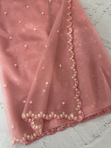 Glassy tissue organza saree with embroidery FKF121- PeachPink