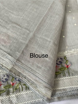 Semi linen saree with embroidery- MS15167