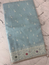 Tissue linen saree with embroidery MTL451 PastelBlue