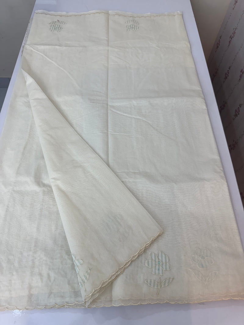 Mul chanderi applique work saree  MSH931 - Offwhite to Aquablue