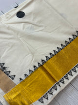 Kerala cotton saree - Black Polka dots
