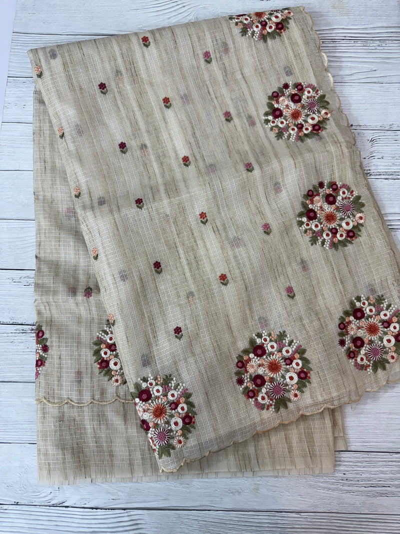 Silky kota embroidery saree with scalloped borders MSK877
