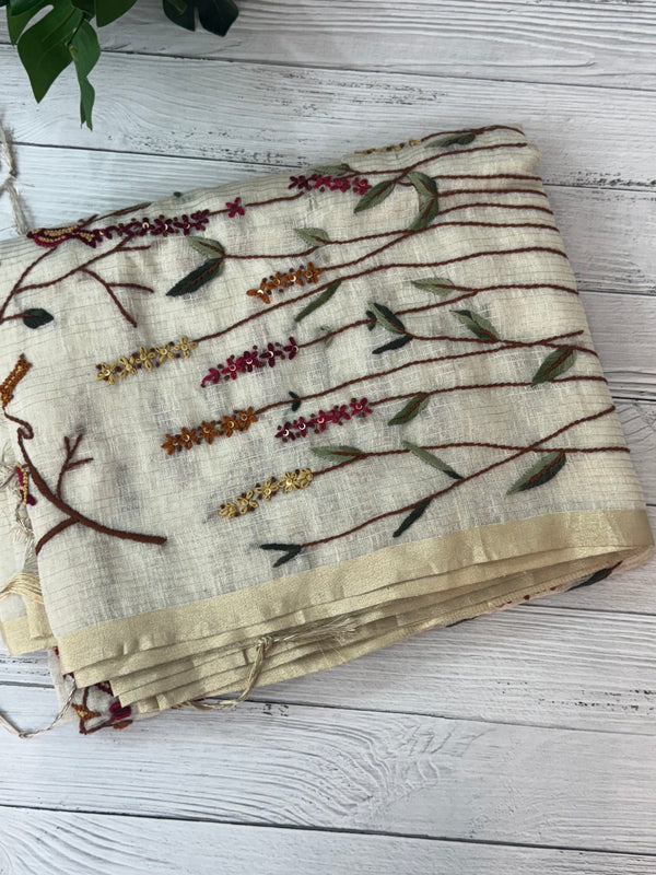 Pure chanderi hand embriodery saree MCBS69