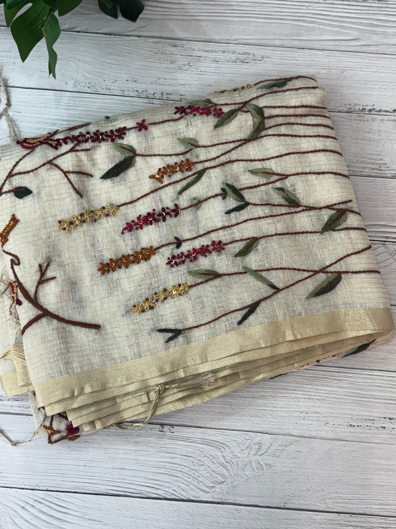Pure chanderi hand embriodery saree MCBS69
