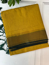 Jute silk sarees with contrast pallu & blouse YellowishGreen to BottleGreen