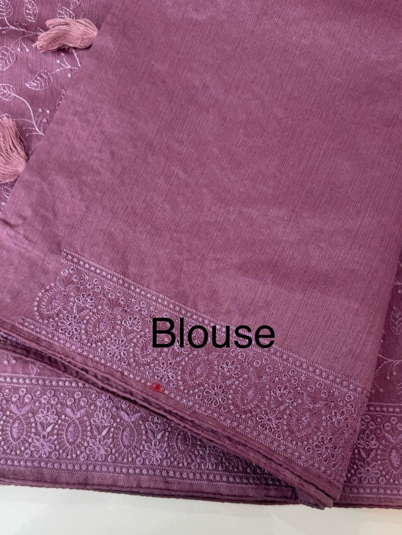 Blended tussar saree with thread work MTS9078 - Mauve