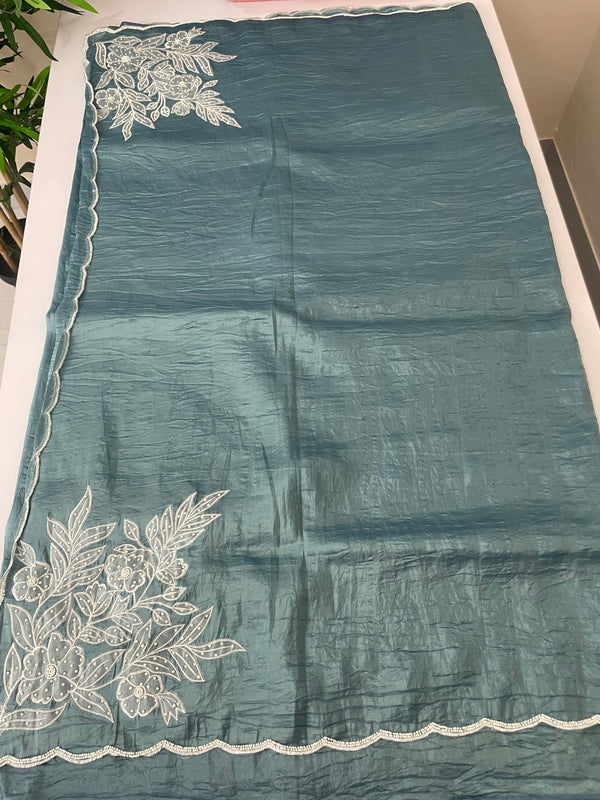 Designer Embroidery Organza Saree with applique work FCAD121 DuskyBlue