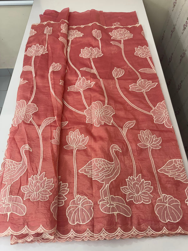 Crush Organza Applique work saree MS14987- PeachPink