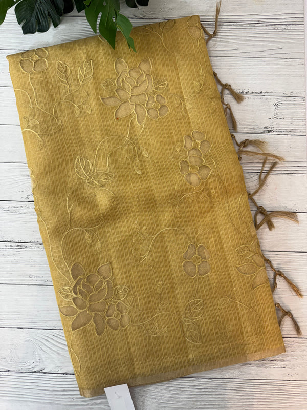 Kota Tissue Silk applique work saree MS49811 - DuskyYellow