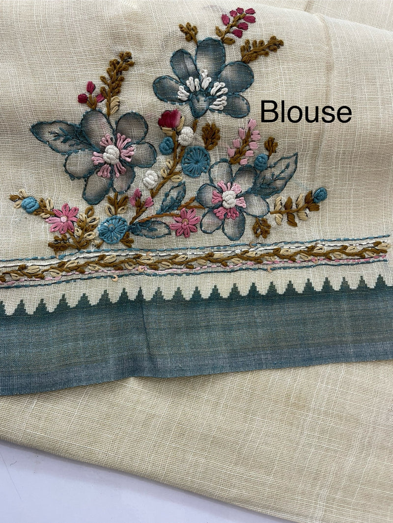 Tissue linen saree with kanta embriodery saree MS88650