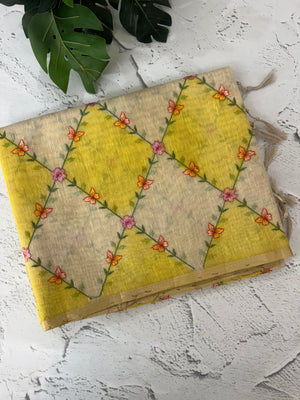 Soft Jute tissue saree with embroidery MJT671