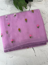 Kota checks saree with embroidery MS7679(2) Lavender
