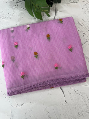Kota checks saree with embroidery MS7679(2) Lavender