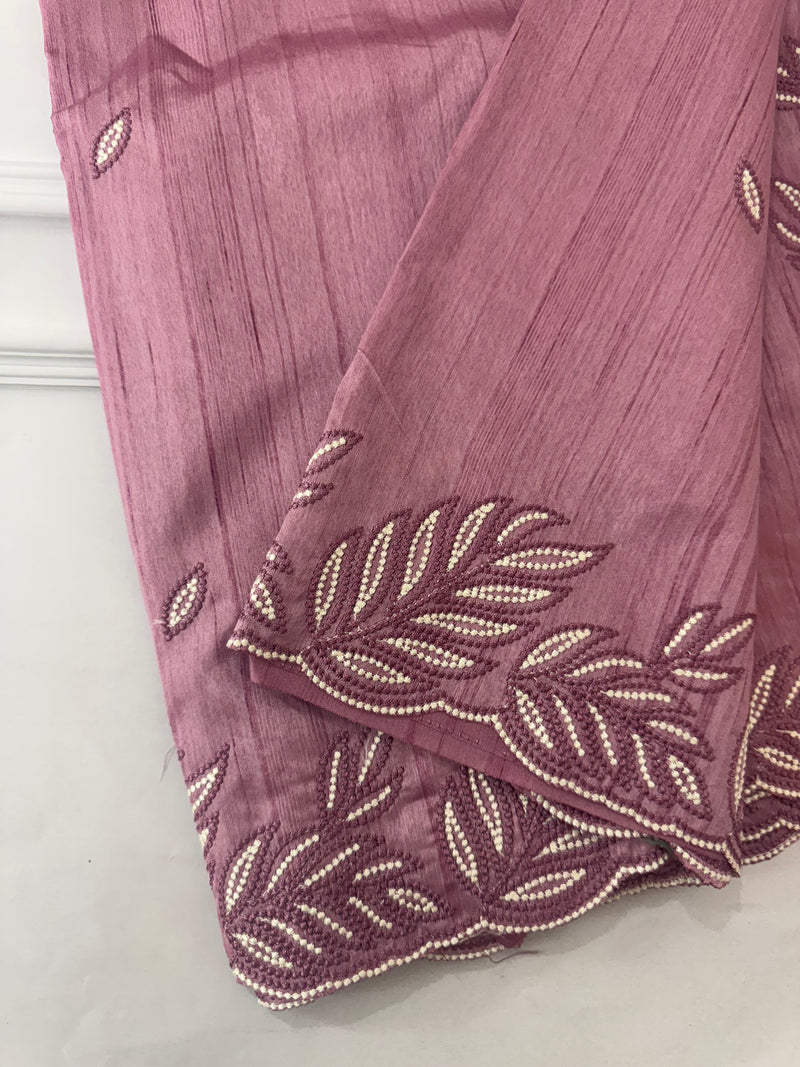 Embroidered Crepe blended tussar silk saree MS14479 DuksyPink