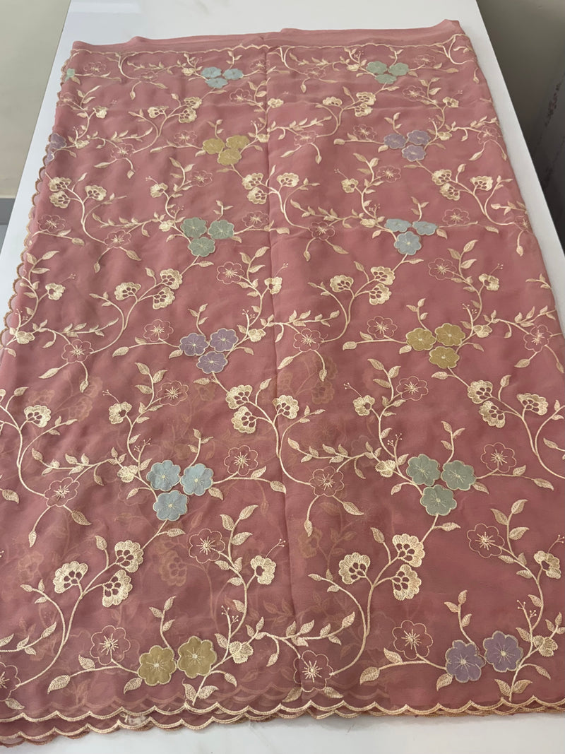 Pure Georgette saree with embriodery and applique work MS15567 PeachyPink