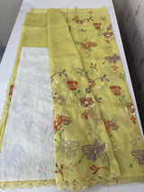 Crush Organza saree with embroidery work MBS699 Yellow